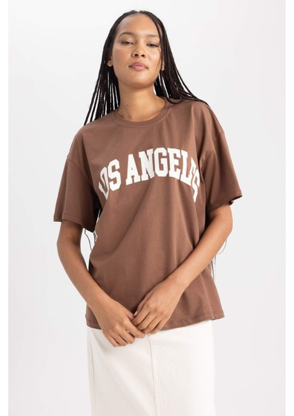 Oversize Geniş Kalıp Bisiklet Yaka Kısa Kollu Tişört B0661AXNS