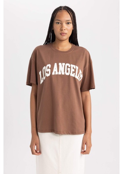 Oversize Geniş Kalıp Bisiklet Yaka Kısa Kollu Tişört B0661AXNS