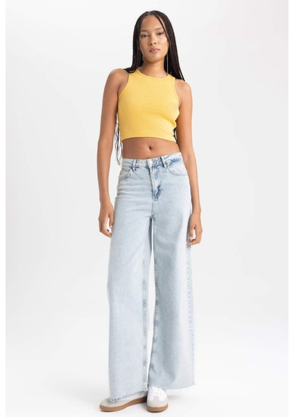 Kadın Sarı Fitted Halter Yaka Düz Basic Pamuklu Atlet B0658AXNS