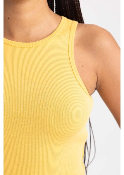 Kadın Sarı Fitted Halter Yaka Düz Basic Pamuklu Atlet B0658AXNS