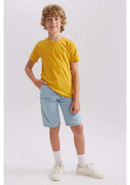 Erkek Çocuk Bisiklet Yaka Basic Düz Kısa Kollu Tişört B0667A8NS