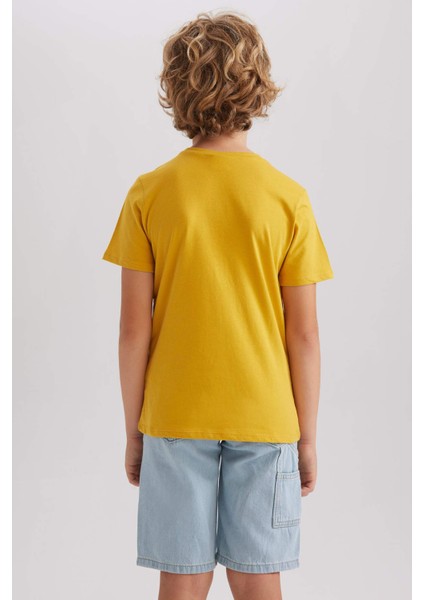 Erkek Çocuk Bisiklet Yaka Basic Düz Kısa Kollu Tişört B0667A8NS