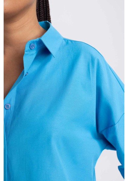 Oversize Geniş Kalıp Gömlek Yaka Poplin Uzun Kollu Tunik B0659AXNS