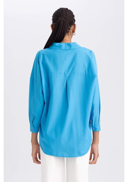 Oversize Geniş Kalıp Gömlek Yaka Poplin Uzun Kollu Tunik B0659AXNS