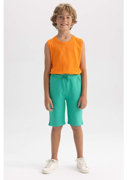 Erkek Çocuk Yeşil Regular Fit Sweatshirt Kumaşı Şort B0900A8NS