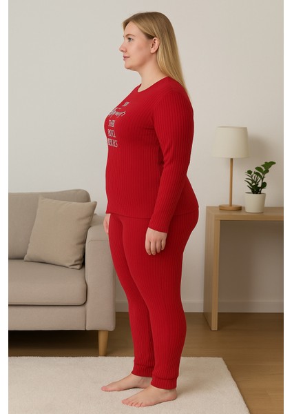 Kadın Kırmızı Büyük Beden Pijama Takımı modelleri
