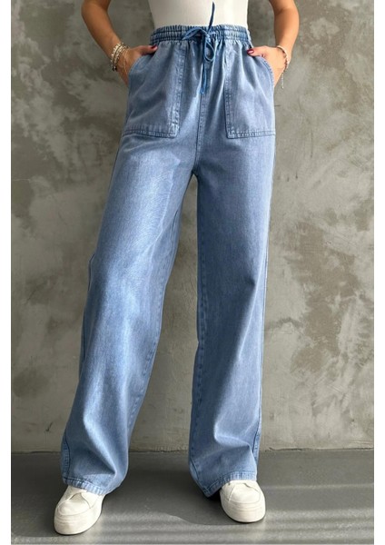 4572 Kadın Parça Boya Palazzo Pantolon Mavi