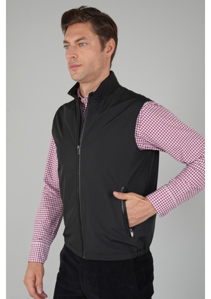 Siyah Polo Yaka Cepli Polyester Kışlık Erkek Yelek YLK24K24001_D99