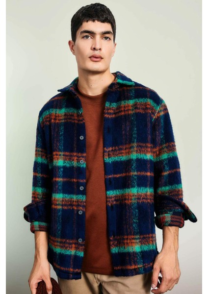 Polo Yaka Düğmeli Kareli Gömlek Ceket A7995AX23WN