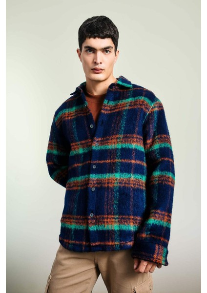 Polo Yaka Düğmeli Kareli Gömlek Ceket A7995AX23WN