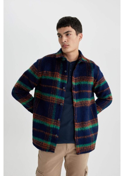 Polo Yaka Düğmeli Kareli Gömlek Ceket A7995AX23WN