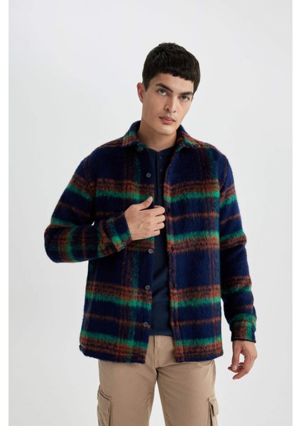 Polo Yaka Düğmeli Kareli Gömlek Ceket A7995AX23WN