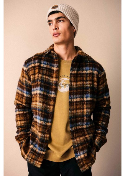 Polo Yaka Düğmeli Kareli Uzun Kollu Gömlek Ceket A7997AX23WN