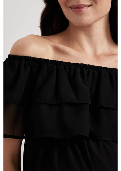 Omuzu Açık Basic Düz Midi Hamile Mini Elbise B1333AX23SM