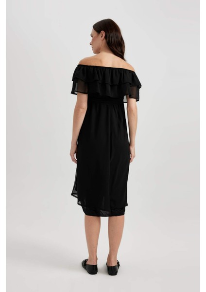 Omuzu Açık Basic Düz Midi Hamile Mini Elbise B1333AX23SM