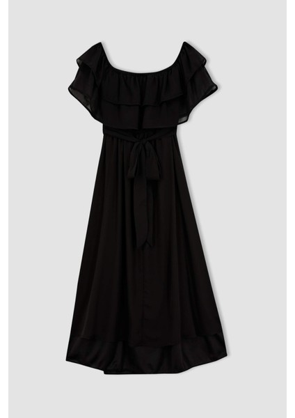 Omuzu Açık Basic Düz Midi Hamile Mini Elbise B1333AX23SM