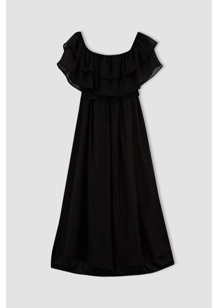 Omuzu Açık Basic Düz Midi Hamile Mini Elbise B1333AX23SM