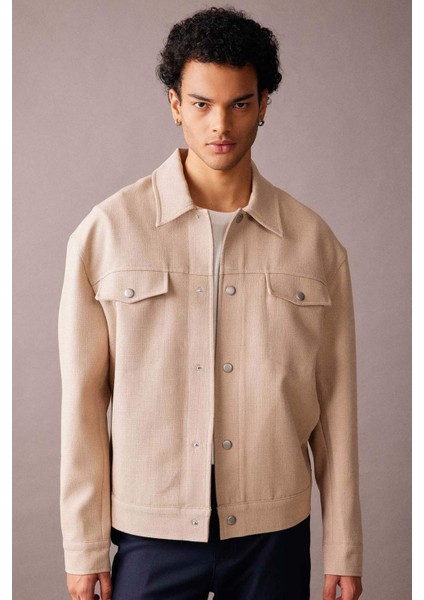 Relax Fit Ceket Polo Yaka Pamuk Astarlı Çıtçıtlı Mevsimlik Hafif A9800AX23AU