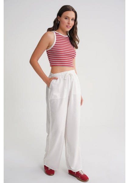 4629 Kadın Bol Paça Yüksek Bel Viskon Palazzo Pantolon Beyaz fiyatları