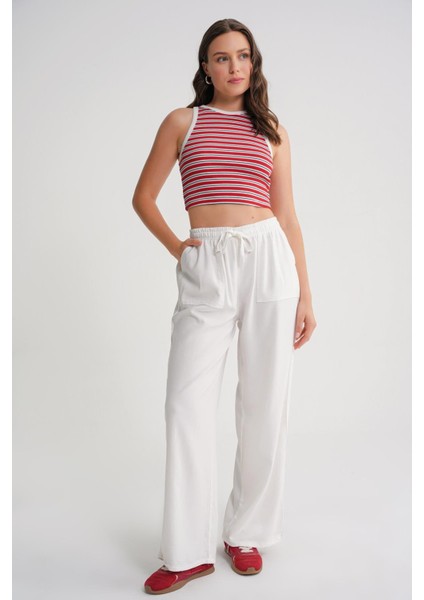 4629 Kadın Bol Paça Yüksek Bel Viskon Palazzo Pantolon Beyaz fırsatları