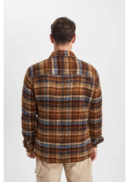 Polo Yaka Düğmeli Kareli Uzun Kollu Gömlek Ceket A7997AX23WN