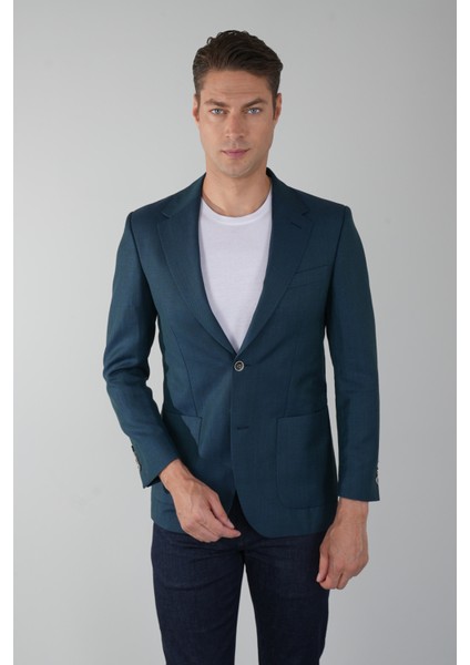 Erkek Platinum Regular Fit Torba Cep Yün Koyu Yeşil Ceket PCK25Y25010_D48