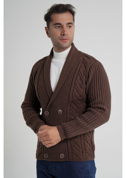 Erkek Şal Yaka Altı Düğmeli Kruvaze Yün Ceket Hırka TRIST-5353