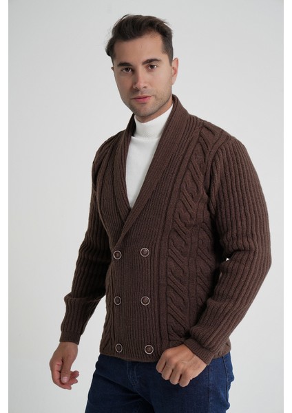 Erkek Şal Yaka Altı Düğmeli Kruvaze Yün Ceket Hırka TRIST-5353 fırsatları