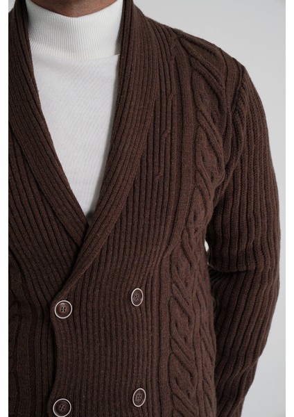 Erkek Şal Yaka Altı Düğmeli Kruvaze Yün Ceket Hırka TRIST-5353