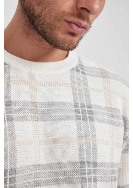 Relax Fit Bisiklet Yaka Desenli Triko Kazak Y0619AZ23WN