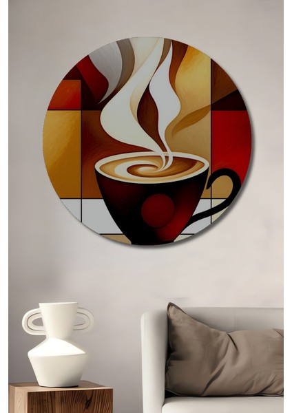 Modern Sanat Kahve Keyfi Yağlı Boya Görünümlü Dekoratif Ahşap Ev/işyeri/ofis Yuvarlak Tablo