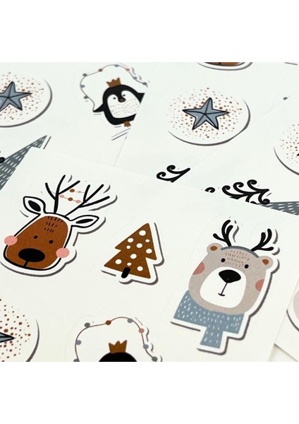 Yılbaşı Sticker Seti – Kardan Adam, Geyik, Çam Ağacı ve Noel Temalı Etiketler fırsatları
