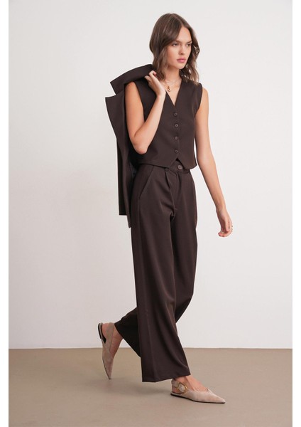 4744 Kadın Düğmeli Palazzo Pantolon Kahve fiyatları