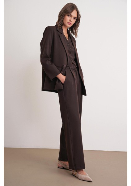4744 Kadın Düğmeli Palazzo Pantolon Kahve modelleri