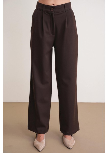 4744 Kadın Düğmeli Palazzo Pantolon Kahve indirimleri