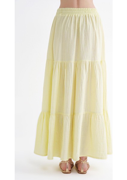 4567 Kadın Fırfırlı Uzun Müslin Etek Pastel Sarısı indirimleri