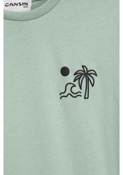 Yeşil Palmiye Baskılı Sırtı Yazılı Erkek Çocuk Kısa Kol Tişört 20929 fiyatları