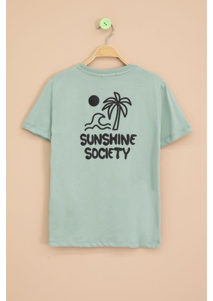 Yeşil Palmiye Baskılı Sırtı Yazılı Erkek Çocuk Kısa Kol Tişört 20929 modelleri