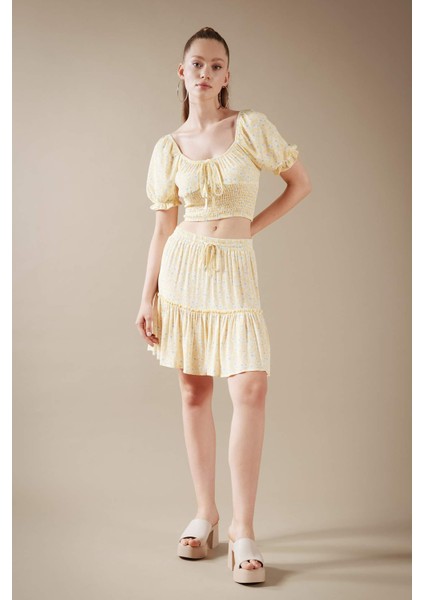 Desenli Krinkıl Viskon Mini Etek