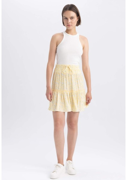 Desenli Krinkıl Viskon Mini Etek