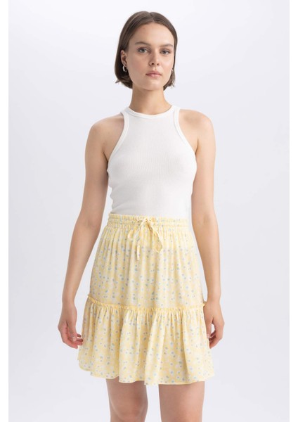 Desenli Krinkıl Viskon Mini Etek