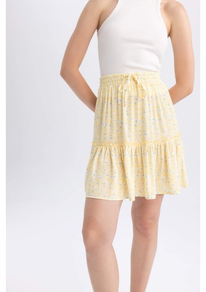 Desenli Krinkıl Viskon Mini Etek