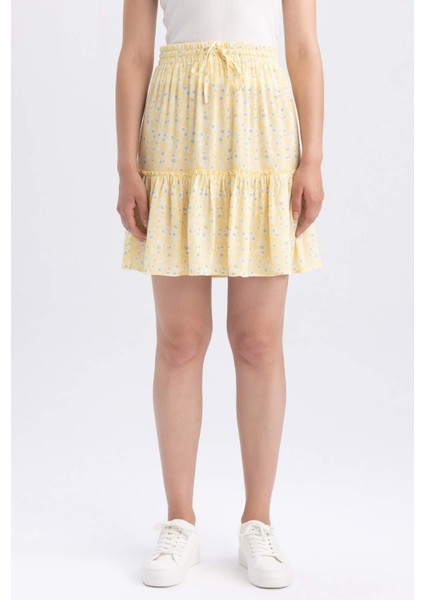 Desenli Krinkıl Viskon Mini Etek