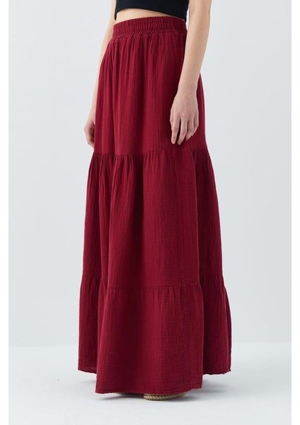 4567 Kadın Fırfırlı Uzun Müslin Etek Bordo indirimleri