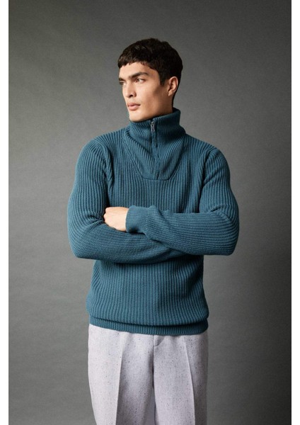 Standart Fit Dik Yaka Yarım Fermuarlı Selanik Kumaş Triko Kazak A9511AX23WN