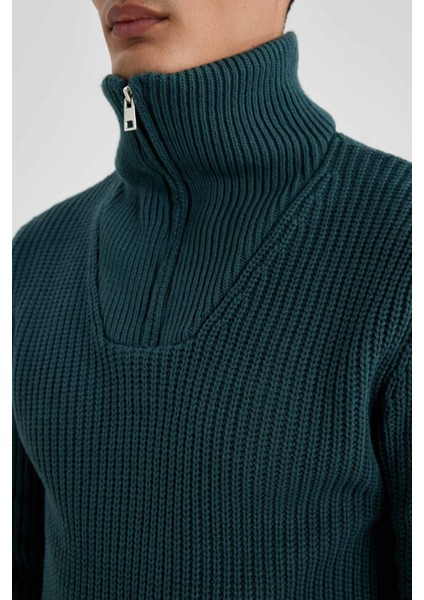 Standart Fit Dik Yaka Yarım Fermuarlı Selanik Kumaş Triko Kazak A9511AX23WN