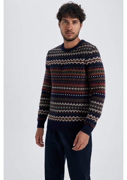 Desenli Bisiklet Yaka Triko Kazak T8648AZ23WN