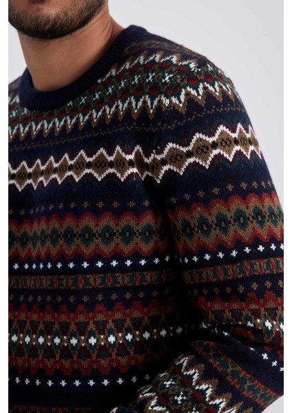 Desenli Bisiklet Yaka Triko Kazak T8648AZ23WN