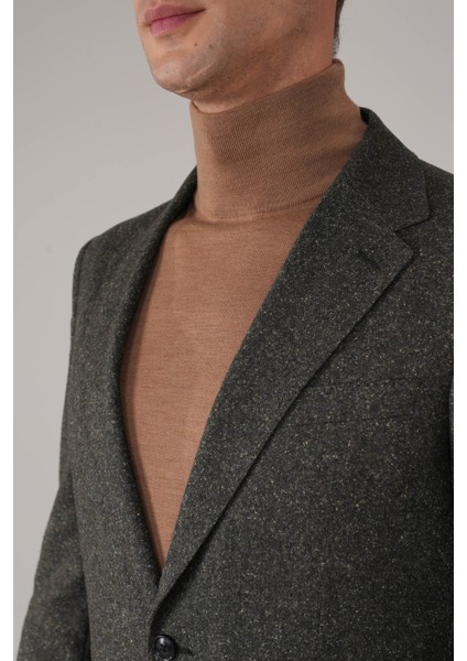 Comfort Fit Haki Mono Yaka Çift Yırtmaçlı 6 Drop Erkek Ipek Yün Ceket PCK24K24207_D49 modelleri