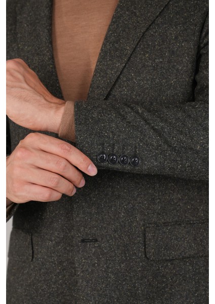 Comfort Fit Haki Mono Yaka Çift Yırtmaçlı 6 Drop Erkek Ipek Yün Ceket PCK24K24207_D49 fırsatları